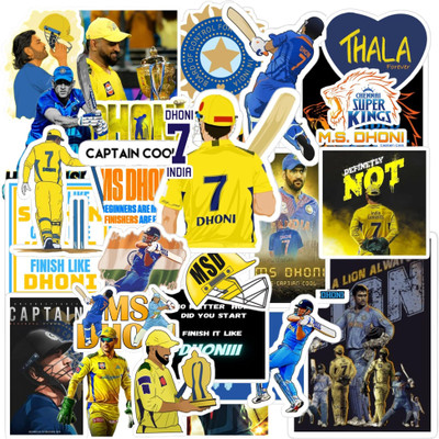 sethienterprise 3 inch Random MS Dhoni Stickers for Laptop,Mobile,Mobile,Journal,Diary etc Self Adhesive Sticker(Pack of 21)