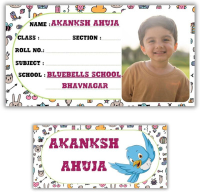 AanyaCentric 10 cm Notebook Name Slip(9.7cm x 5.2cm) and Name Tags(7cm x 3.3cm) Self Adhesive Sticker(Pack of 49)