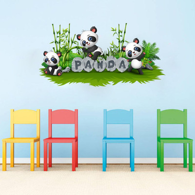 Riditcreation 58 cm Two Panda With bamboo Self Adhesive Sticker(Pack of 1)