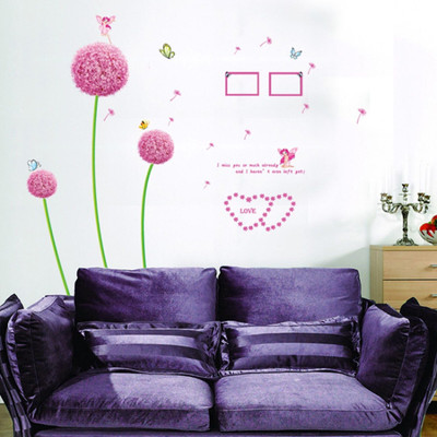 JAAMSO ROYALS 45 cm Pink Dendelion Flower Design Self Adhesive PVC Vinyl Wall Sticker (60CM x 90CM) Self Adhesive Sticker(Pack of 1)