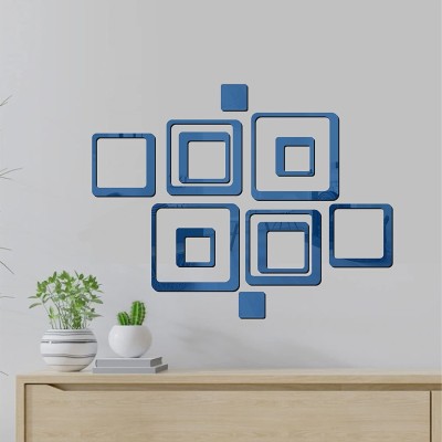 HAPPINY 14 cm 12 Square Blue, 3D Acrylic Six Size Square Mirror Stickers for Wall Self Adhesive Sticker(Pack of 1)