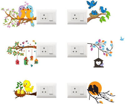 Décor vibe 21 cm Trending Trees & Birds Switch Board Sticker Set OF 6 Self Adhesive Sticker(Pack of 1)