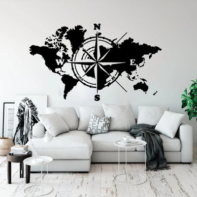 SnappyVinyl 112 cm Large World Map Atlas Of The World Compass Self Adhesive Sticker(Pack of 1)