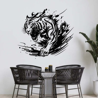 SnappyVinyl 27 cm Roaring Tiger Head Tribal Wild Self Adhesive Sticker(Pack of 1)