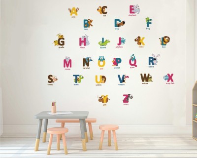 ZEN TREK 45 cm Wall Decals ' Alphabet Letters with Baby Animals ' Wall Stickers Self Adhesive Sticker(Pack of 1)