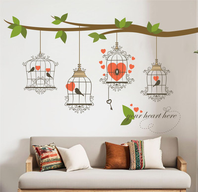 new way decals 120 cm Birds Cage With Key And Tree Branch Self Adhesive Sticker(Pack of 1)