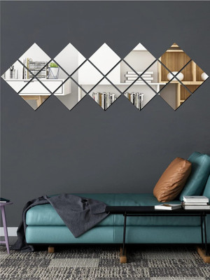 Bikri Kendra 10 cm 16 Big Square Silver Mirror for Wall Stickers Large Size Self Adhesive Sticker(Pack of 16)