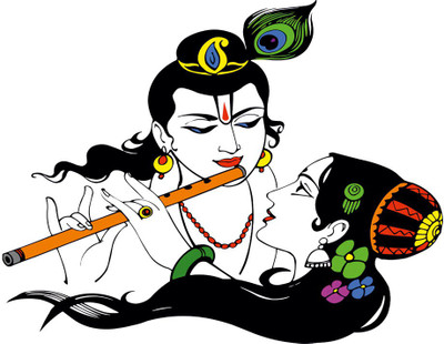 Masstone 49 cm Radha Krishna with Flute Religious God Wall Sticker Self Adhesive Sticker(Pack of 1)
