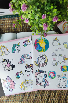 Thestickermom 1.5 inch Unicorn Stickers for Kids –(34)15 Unique Designs (4 Kiss-Cut Sheets) Self Adhesive Sticker(Pack of 34)