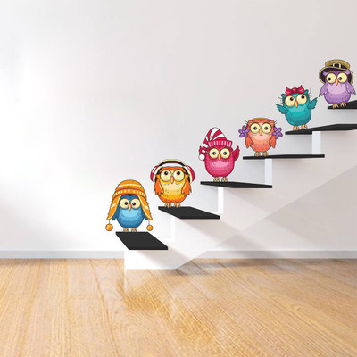 Wallme 25 cm Colors Owl | Non-Reusable Stickers Self Adhesive Sticker(Pack of 1)
