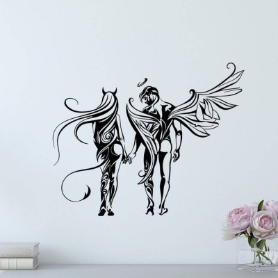 SnappyVinyl 27 cm Angel Devil Bad Romance Wall Sticker PVC Vinyl Self Adhesive Sticker(Pack of 1)