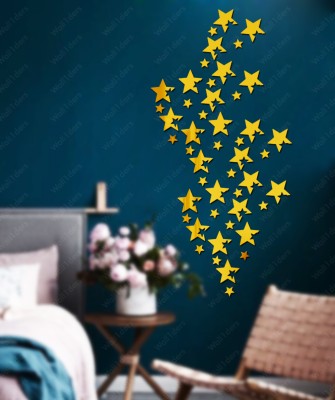 wall1ders 9 cm Cut 24 Big Star Small 24 Star Golden Self Adhesive Sticker(Pack of 48)