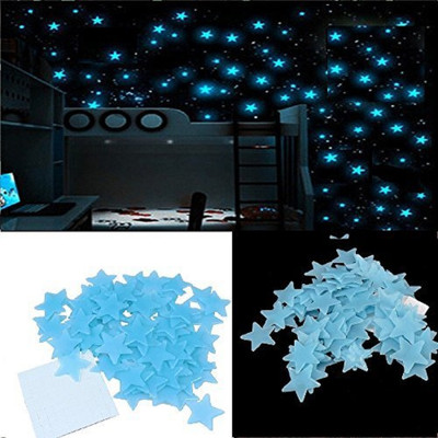 Yutiriti 3 cm Luminous Fluorescent Glowing Night Sky Radium Glow Stars Wall Sticker - Blue Glow in the Dark Sticker(Pack of 55)