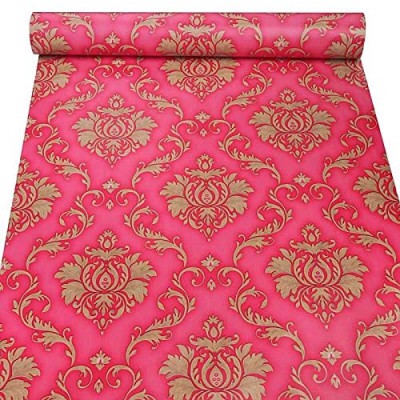 Flipkart SmartBuy 45 cm Pink and Yellow Damask Vinyl Wallpaper( 500 CM X 45 CM ) Self Adhesive Sticker(Pack of 1)