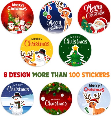 CLICKEDIN 3.81 cm Christmas Stickers(Pack of 100)for Crafts,Gift Packaging ,Wall Decorations Self Adhesive Sticker(Pack of 1)