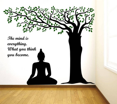 crystalsign 70 cm Beautiful Buddha under a Bodhi Tree For Home Decoration Self Adhesive Sticker(Pack of 1)