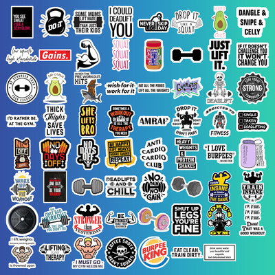 SoFFXia 5.5 cm Fitness Inspiration Sticker for Mobile Laptop, Bottle Notebook, Stylish Designs Non-Reusable Sticker(Pack of 60)