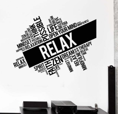 SnappyVinyl 33 cm Relax Words Cloud Zen Self Adhesive Sticker(Pack of 1)