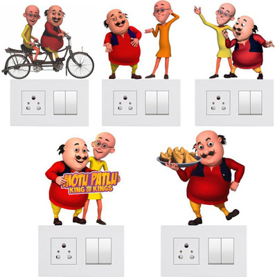 Decals Sticker 45 cm Motu Patlu Switch Board Sticker Removable Sticker(Pack of 5)