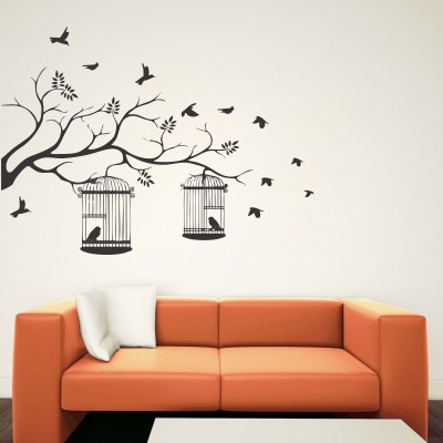 STICKER STUDIO 58 cm CAGE WITH BIRDS Wall Sticker Self Adhesive Sticker(Pack of 1)