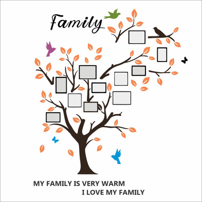 Vaishali Creation 12 cm decorative tree frame photo with birds wall sticker for home decor Reusable Sticker(Pack of 1)