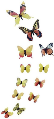 JAAMSO ROYALS 120 cm Yellow 3D Butterefly Home Décor Wall Sticker (Set of 12) Self Adhesive Sticker(Pack of 1)