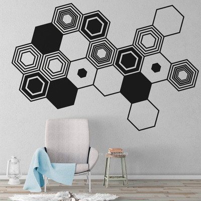 Xskin 62 cm Hexagons Geometric Wall Sticker Abstract Self Adhesive Sticker(Pack of 1)