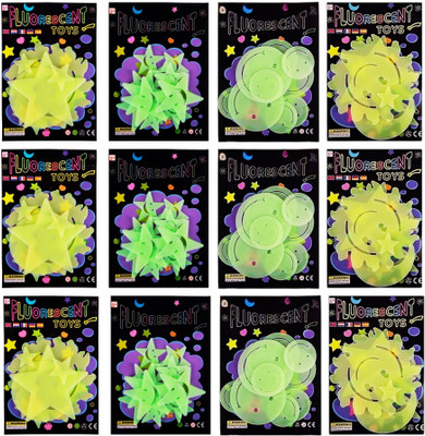 Kartual 5 cm Glow In Dark Star & Moon Return Gift For Kids Party Set-Green Glow in the Dark Sticker(Pack of 12)