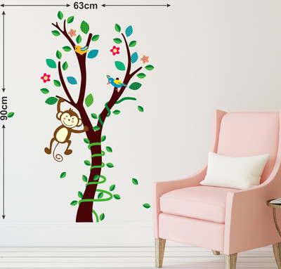 LANSTICK 106.68 cm MONKEY IN TREE STICKER Self Adhesive Sticker(Pack of 1)