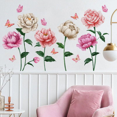 MY WALLORA 130 cm Pink Rose Flowers Butterflies Wall Sticker Self Adhesive Sticker(Pack of 1)