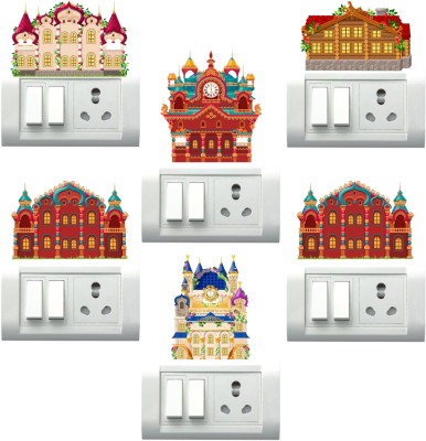 Design Decor 10.16 cm House Design Switch Board Sticker Kids Room Self Adhesive Sticker(Pack of 6)