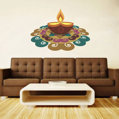 MIIKOR 60 cm Rangoli with Lamp| Non-Reusable Stickers Self Adhesive Sticker(Pack of 1)