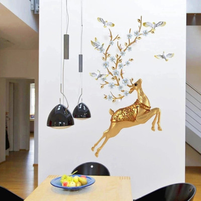 JAAMSO ROYALS 90 cm Golden Deer Decorative WallSticker(60 CM x 90 CM) Self Adhesive Sticker(Pack of 1)