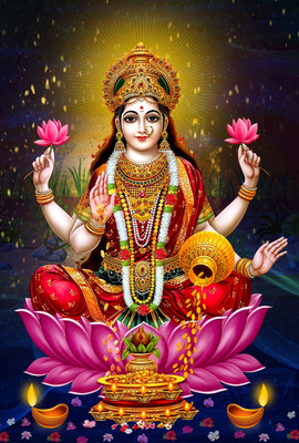 ShubhFly 47 cm Goddess Laxmi / Lakshmi Devi Mata Wall Sticker for Home Decor Self Adhesive Sticker(Pack of 1)