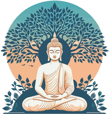Riditcreation 50 cm Buddha ji under the Tree Self Adhesive Sticker(Pack of 1)