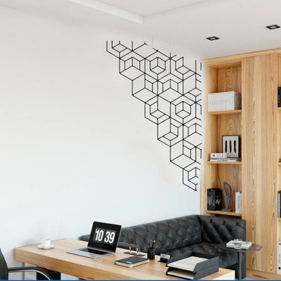 SnappyVinyl 85 cm Geometric Cubes Corner Self Adhesive Sticker(Pack of 1)
