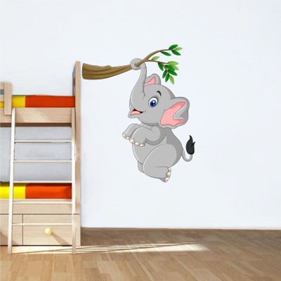 ZEN TREK 45 cm ' Hanging Elephant on Tree Branch ' Wall Stickers Self Adhesive Sticker(Pack of 1)