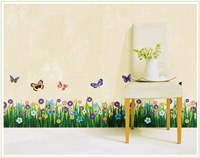 Indian Royals 70 cm Butterfly & Flower With Green Grass Wall sticker ( 50 CM x 70 CM) Self Adhesive Sticker(Pack of 1)