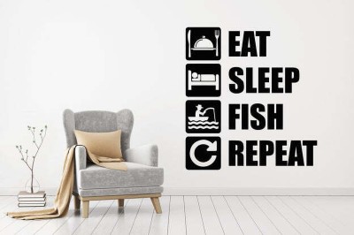 SnappyVinyl 33 cm Lettering Eat Sleep Fish Repete Phrase Self Adhesive Sticker(Pack of 1)