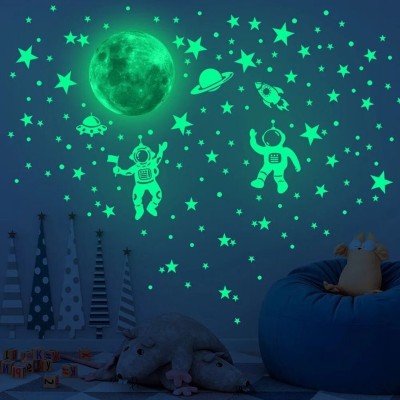 Geetika Enterprises 2.5 inch The Excellence Glow Of The Galaxy Stars Astronaut Supper Moon Self Adhesive Sticker(Pack of 6)