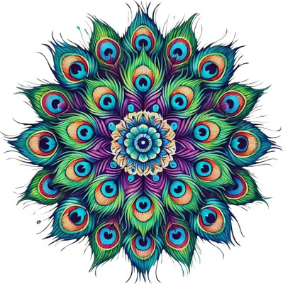 Anabia fashion 15 inch Peacock Feathers Diwali Mandala Rangoli Sticker Self Adhesive Sticker(Pack of 1)