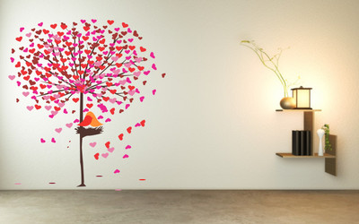 Epithet Studio 97 cm Heart Shaped Leaves with Birds Wall Sticker ( 97 X 106 ) Self Adhesive Sticker(Pack of 1)