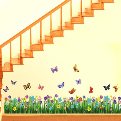 crystalsign 135 cm Walking in the Garden Flower Border Design_S Self Adhesive Sticker(Pack of 3)