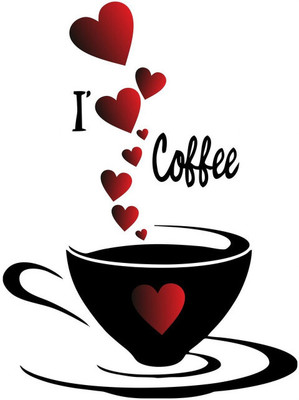 Vijaya enterprises 41 cm I love coffee wall sticker for restaurant and café sticker size (56x41 cm ) Self Adhesive Sticker(Pack of 1)