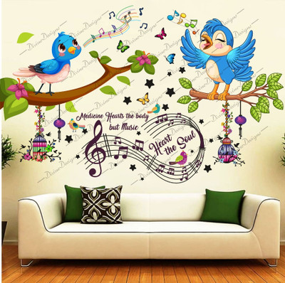 DivineDesigns 61 cm Birds Singing on Branches Music Notes Self Adhesive Sticker(Pack of 1)
