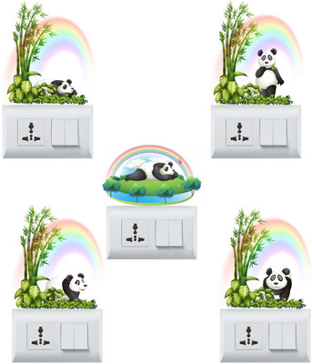 Art Kafe 13 cm Panda Tree Switch Board Sticker Self Adhesive Sticker(Pack of 6)