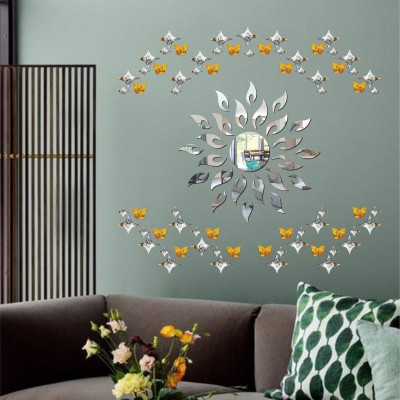 RIZADECOR 15 cm Sun 25 S. 25 L. Star Silver 20 Butterfly wall mirrors|acrylic stickers.82 Self Adhesive Sticker(Pack of 1)