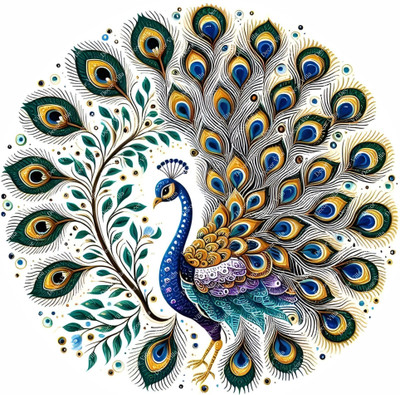 Riditcreation 48 cm peacock painting Waterproof Self Adhesive Sticker(Pack of 1)