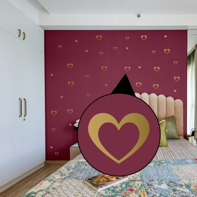 WALLDESIGN 3 inch Heart Pattern Gold Colour Set Of 84 For Bedroom,Kids-Metallic Finish Self Adhesive Sticker(Pack of 84)