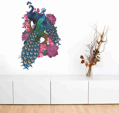 Stickerberry 45 cm Beautiful Peacock With Flower Wall Sticker 45 CM X 80 CM Self Adhesive Sticker(Pack of 1)
